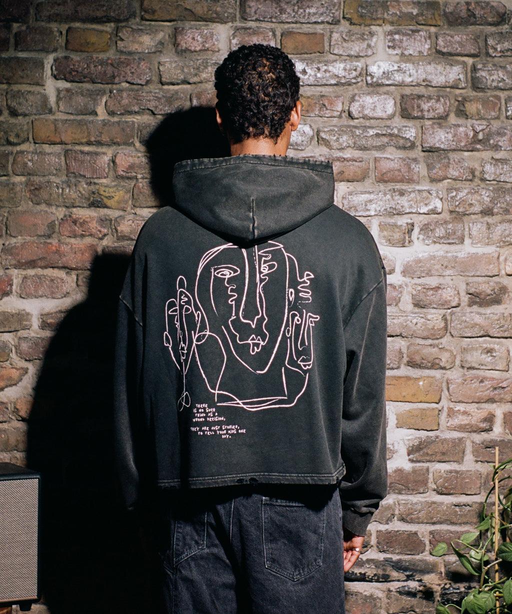 Vintage Washed Frayed-Hem Hoodie