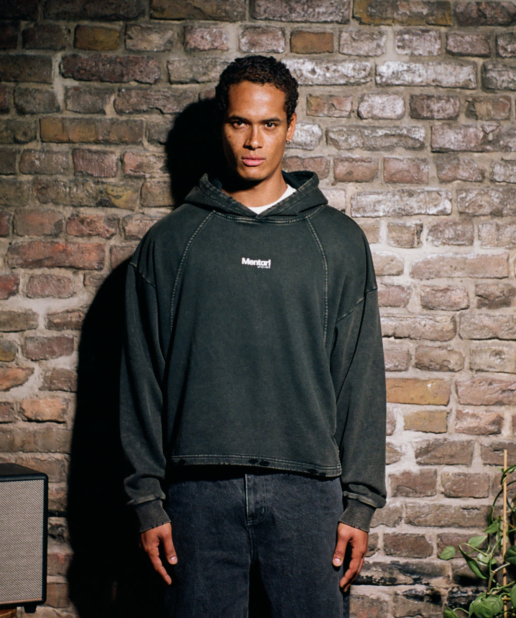 Vintage Washed Frayed-Hem Hoodie