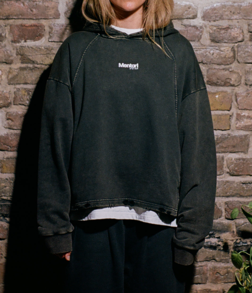Vintage Washed Frayed-Hem Hoodie